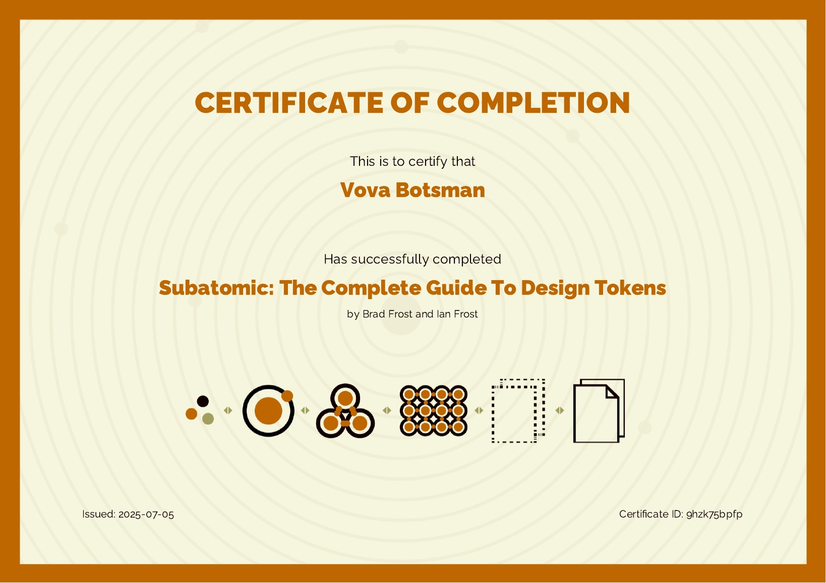 Subatomic: The Complete Guide to Design Tokens certificate